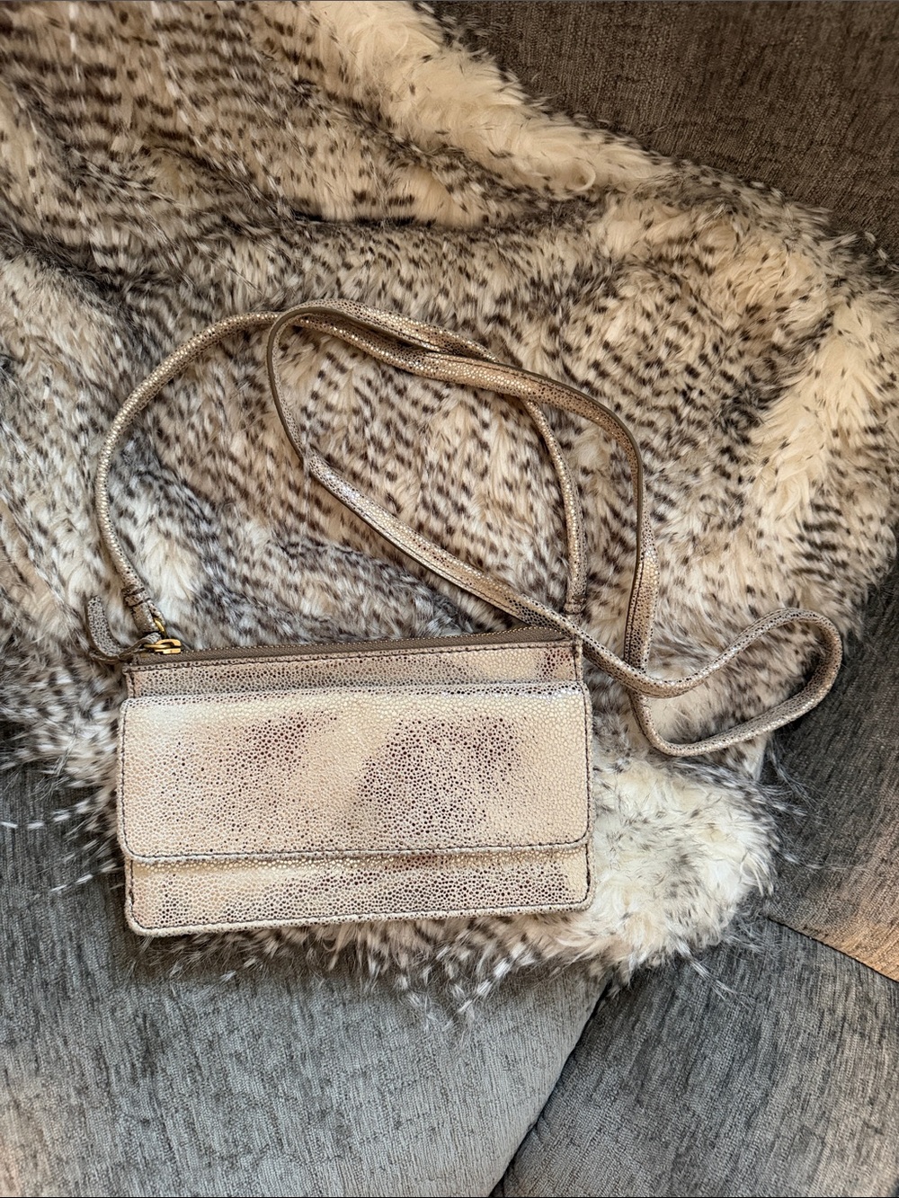 Fossil Metallic Neutral Crossbody Wallet
